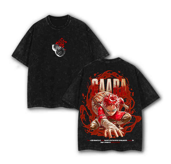 Gaara - Narutoo Anime Double Printed Vintage Washed Tee Unisex Oversize Anime Manga Washed Heavyweight Cotton T-shirt, Gift For Anime Fan