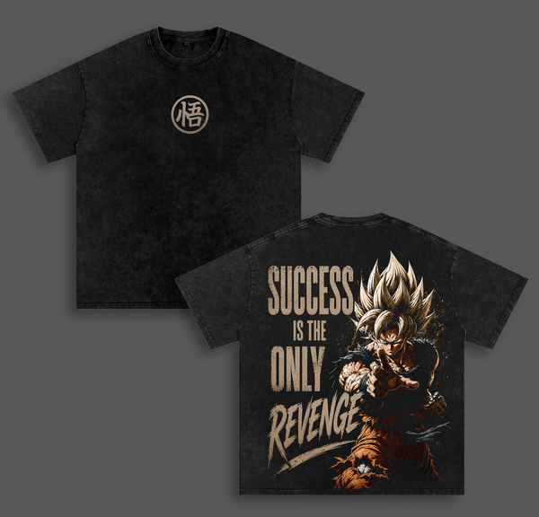 Kakarot Saiyan Warrior Success Is The Only Revenge Vintage Washed Oversized Graphic Tee Dragon Warrior Anime Fighter Heavyweight Cotton Streetwear Shirt