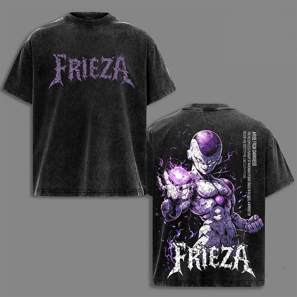 Frieza Final Form DBZ Vintage Washed Oversized Anime Shirt, Purple Energy Villain Graphic Tee, Heavyweight Cotton Streetwear, Unisex Gift for Anime Fans