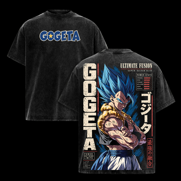 Gogetaaaaaa Super Saiyan Blue DBS Vintage Washed T-Shirt - DBZ Anime Graphic Tee Oversized Streetwear Cotton Tshirt Classic Menswear Clothes Apparel Gift for Dbz Fans Men & Women