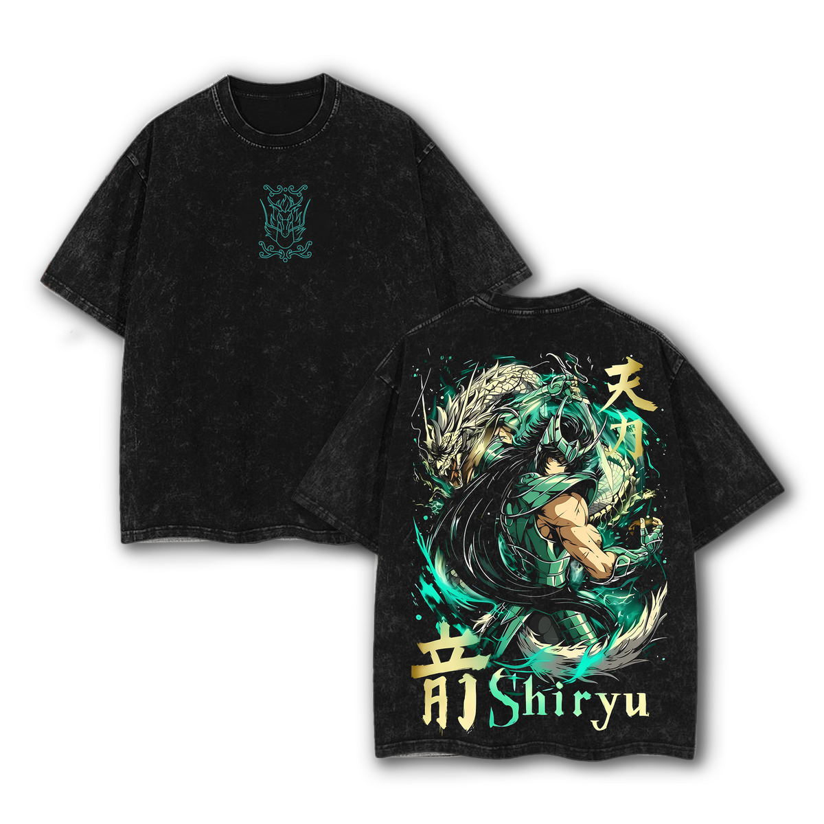 Shiryu Dragon Saint Seiya Apparel | Anime Double Printed Washed T-Shirt