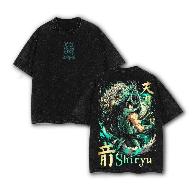 Shiryu Dragon Saint Seiya Apparel | Anime Double Printed Washed T-Shirt