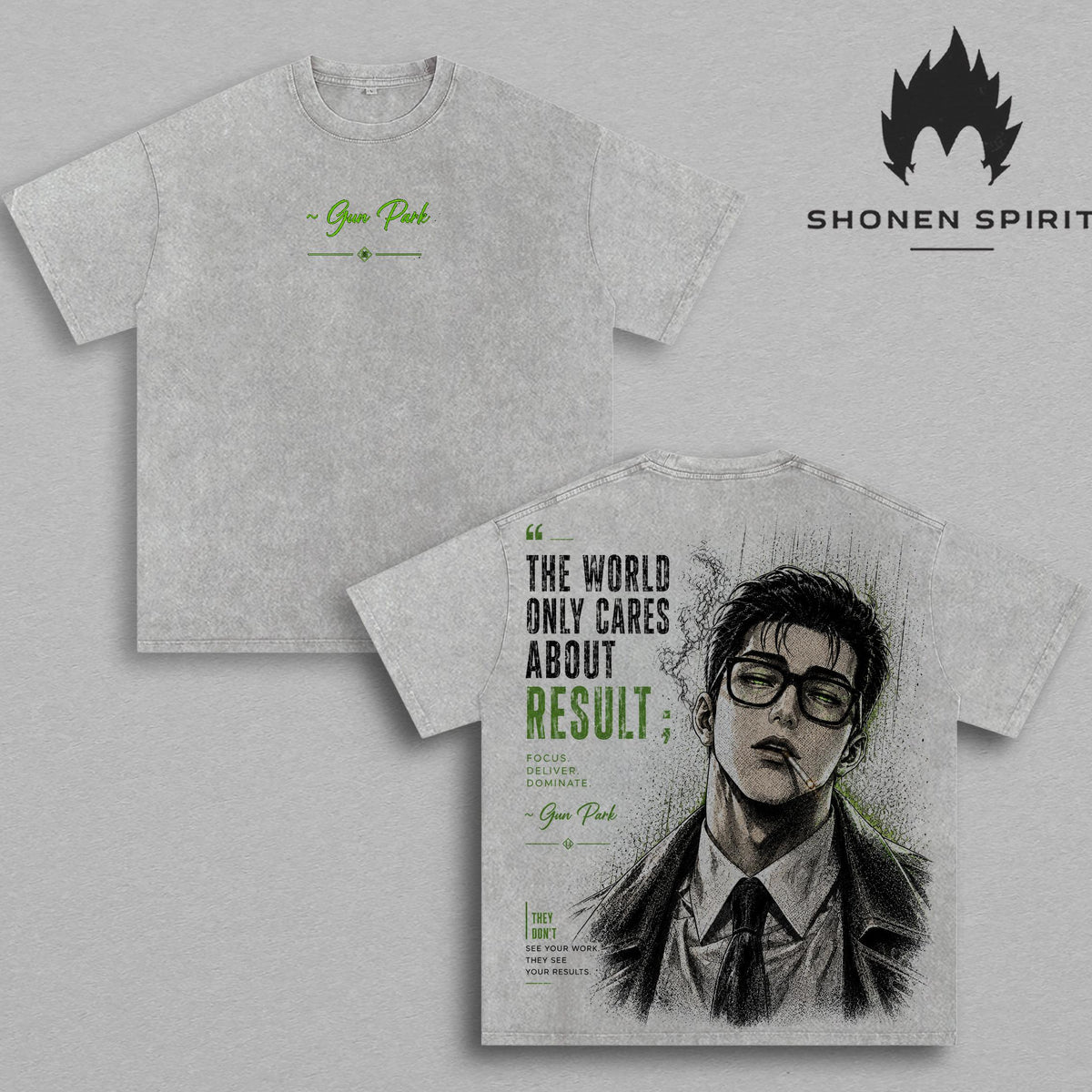 Gun Park Vintage Washed T-Shirt | Lookism Graphic Tee | The World Only Cares About Results Oversized Heavyweight Cotton Streetwear Shirt | Anime Manhwa Unisex Fan Gift