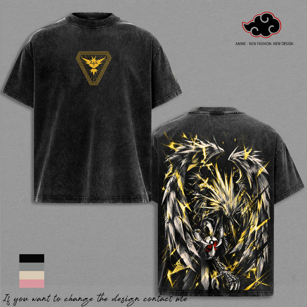 Instinct Zapdos PKM Vintage Washed Shirt Anime Graphic Tee Oversized Streetwear PKM T-Shirt Gift for PKM Fans