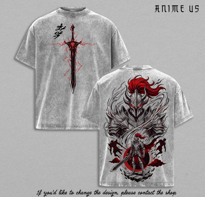 Igris Solo Leveling ARISE Vintage Washed T-Shirt | Shadow Knight Commander Graphic Tee | Anime Streetwear Oversized Shirt