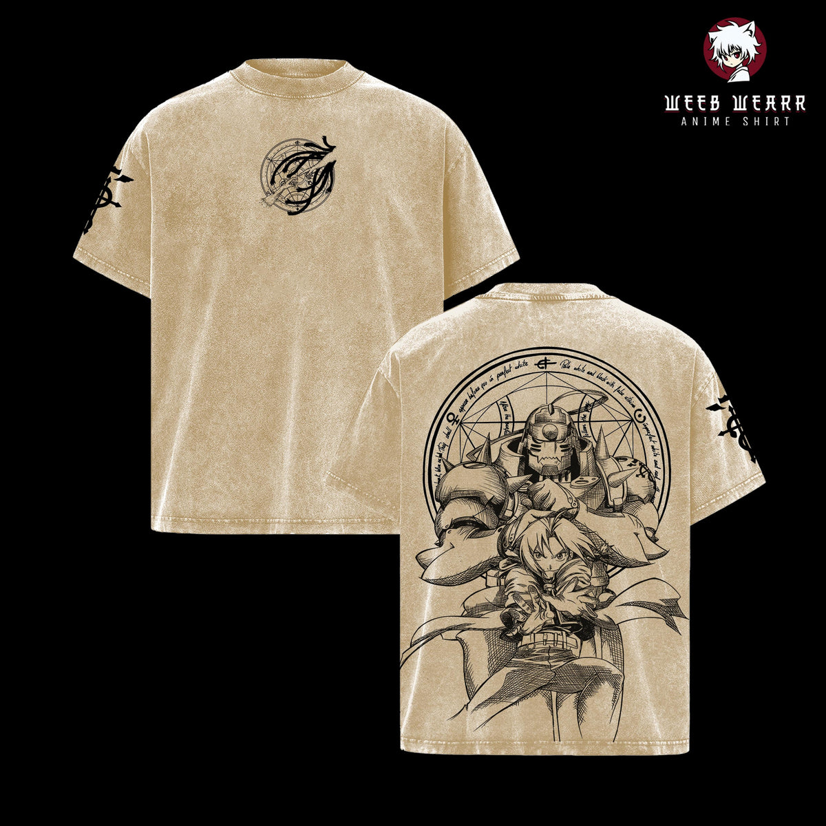 Fullmetal Alchemist Edward & Alphonse Elric Shirt – Vintage Washed Oversized Heavy Cotton Anime Graphic T-Shirt, Retro Manga Streetwear Top FMA Merch