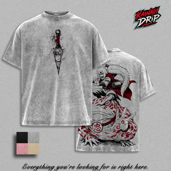Jiraiya Naruto Sage Mode Anime T-Shirt, Naruto Shippuden Jiraiya Sage Graphic Tee, Legendary Sannin Manga Shirt, Vintage Washed Oversized Anime Streetwear T Shirt, Japanese Ninja Anime Fan Art Tee, Heavy Cotton Unisex Casual Wear, Naruto Anime Lover Gift