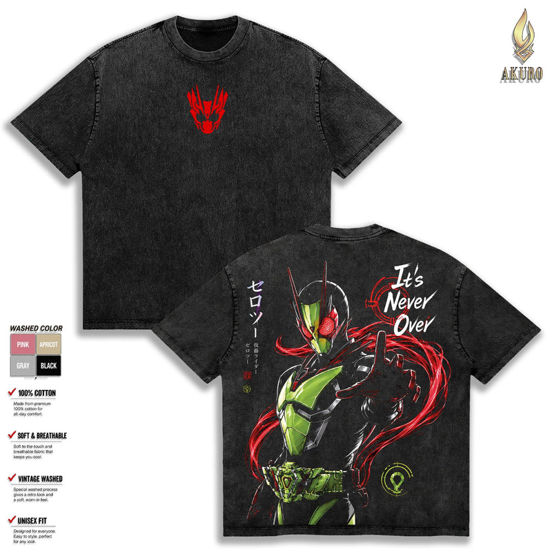 Kamen Rider – Tokusatsu Action Oversize Graphic Tee, Acid Washed Heavy Cotton Shirt, Vintage Japanese Streetwear