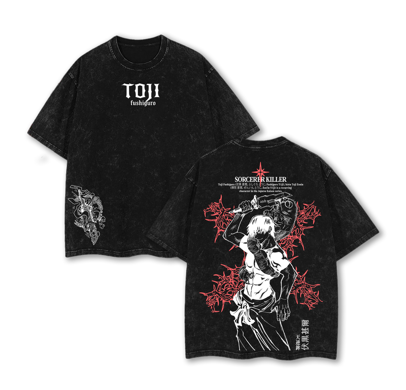 Toji Fushiguro Tee Washed – Jujutsu Kaisen: Execution The Shibuya Incident × Culling Game Prelude Vintage Oversized Heavy Cotton Double Printed Front & Back Anime Manga T-Shirt, Retro Unisex Streetwear Battle Scene Edition, JJK Sorcerer Killer Graphic Top