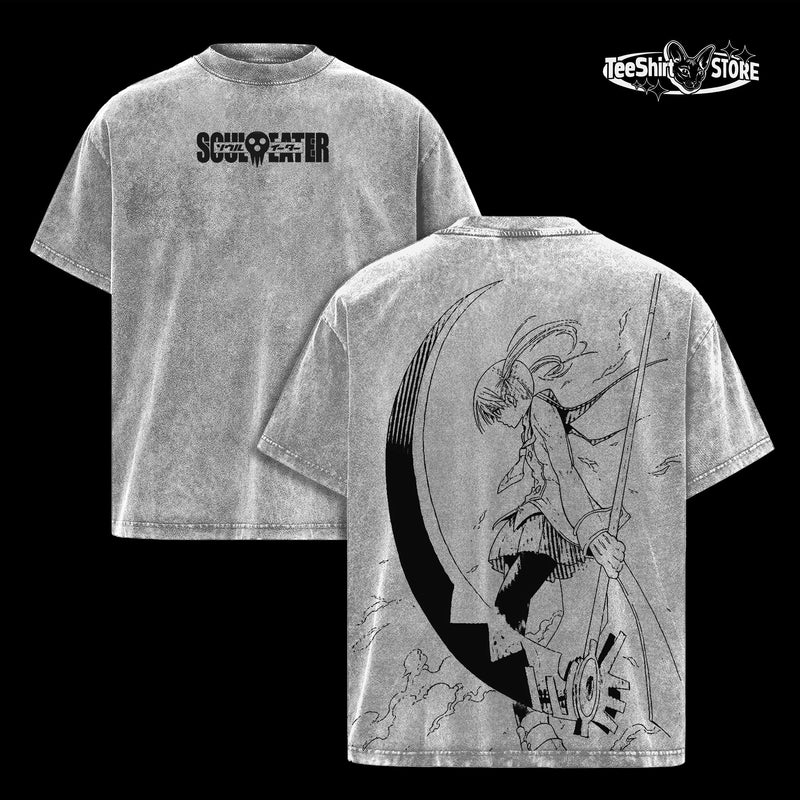 Retro Vintage Unisex Soul Eater Maka Anime Manga Acid Washed Heavyweight T-Shirt And Hoodie, Oversized Anime Streetwear Tee, Y2K Dark Anime Merch, Menswear Graphic Top, Gift for Anime Fans