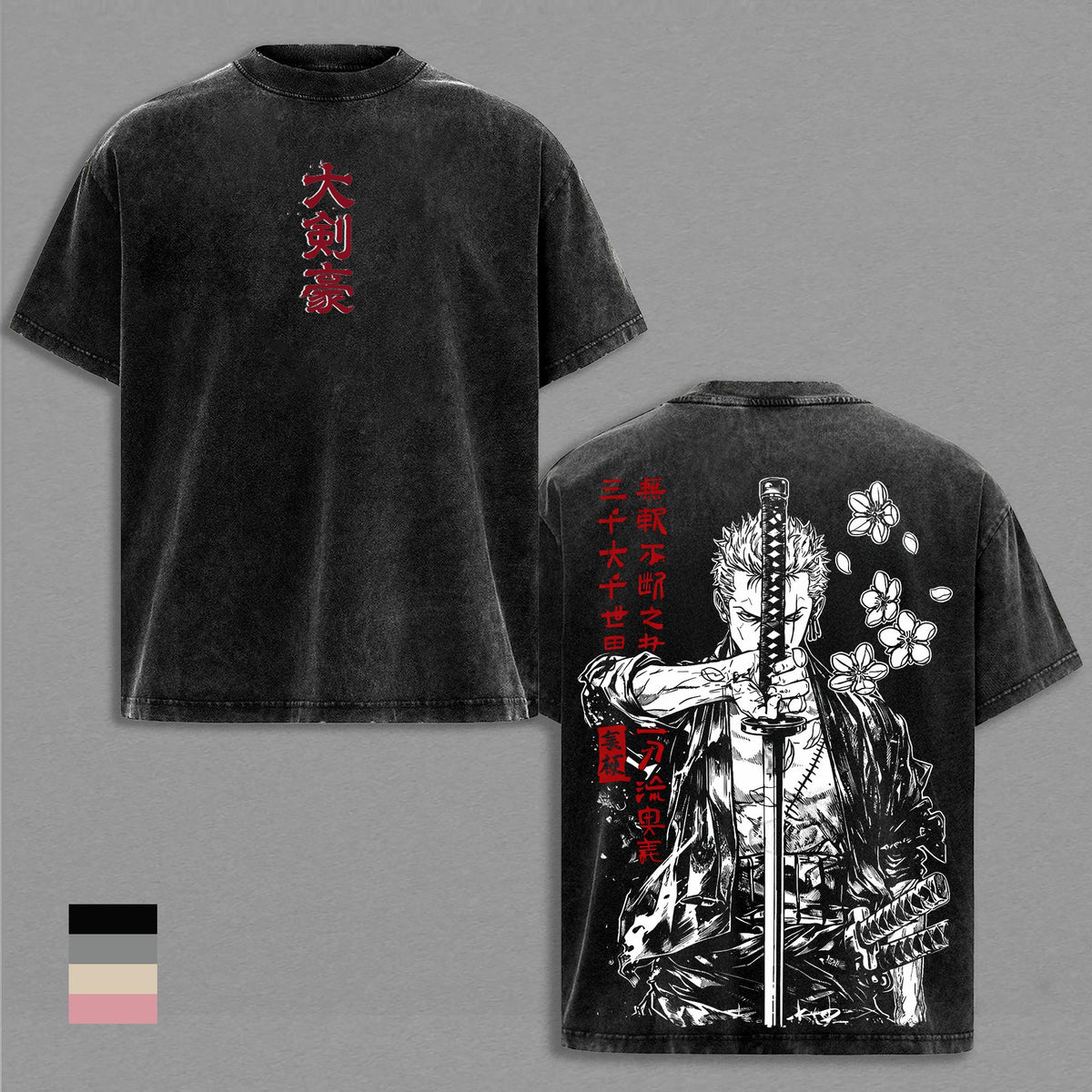 Zoro Tee Washed - Vintage One Piece Anime Shirt Roronoa Zoro Graphic Tee Vintage Washed T Shirt Unisex Streetwear Santoryu Anime Tee Three Sword Style Shirt Anime Clothing Gift for Anime Lovers Fans Apparel