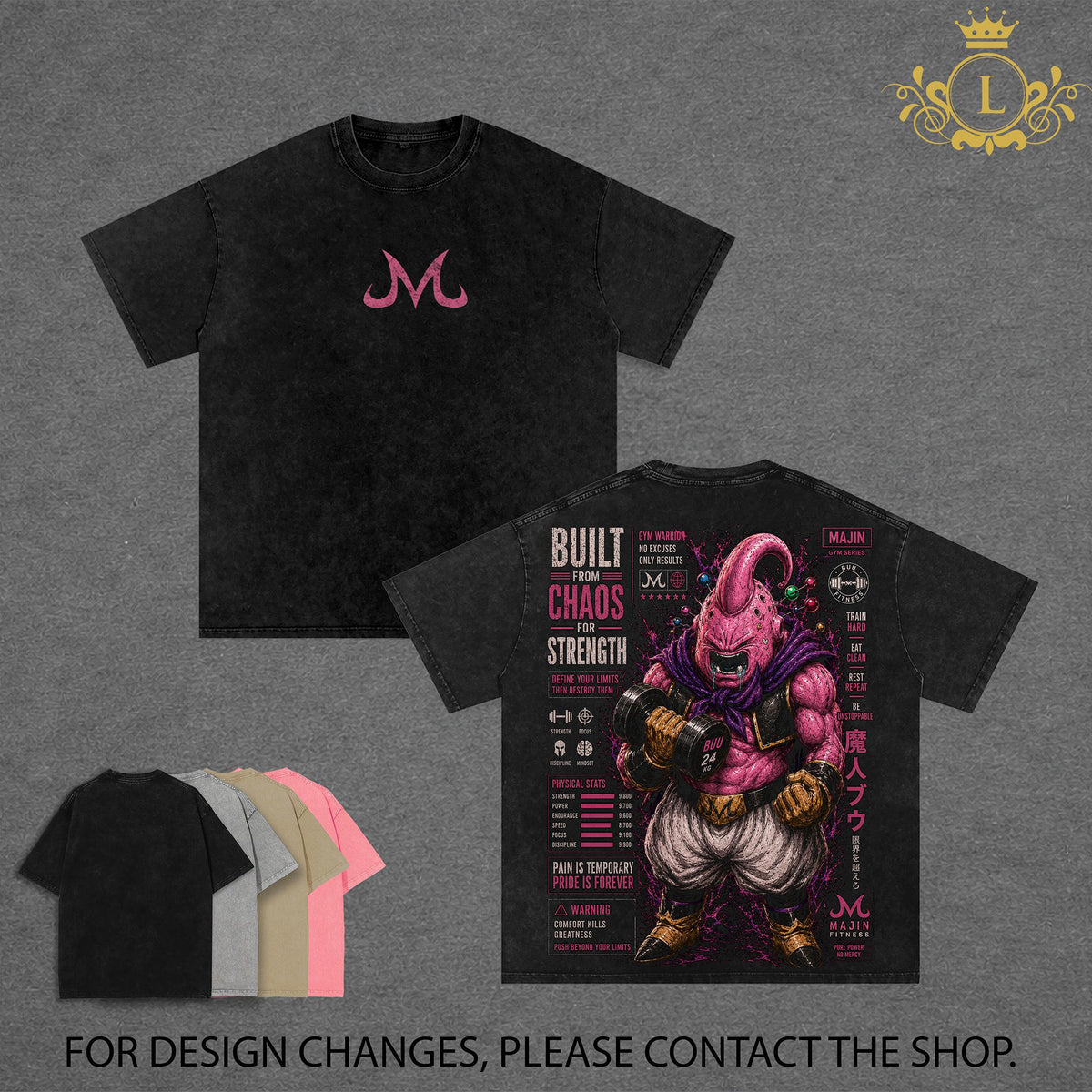 Majin Buu DBZ Vintage Washed T-Shirt Majin Villain Anime Graphic Tee Chaos Power Streetwear Oversized Shirt Gift for DBZ Fans