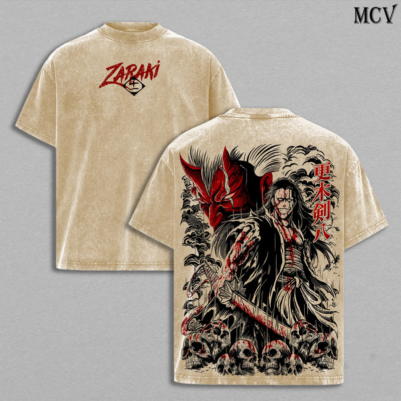 Zaraki Kenpachi Bleach Tee – Kenpachi Zaraki Vintage Washed T-Shirt | Strongest Captain | TYBW The Calamity | Thousand-Year Blood War Final Arc Anime Manga Graphic Tee | Heavy Cotton Unisex Oversized Streetwear Top