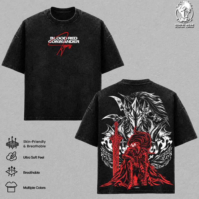 Igris Blood Red Commander Solo Leveling Graphic Tee – Vintage Washed Heavy Cotton Oversized Shirt, Dark Manhwa Streetwear Outfit, Anime Fan Merch Gift