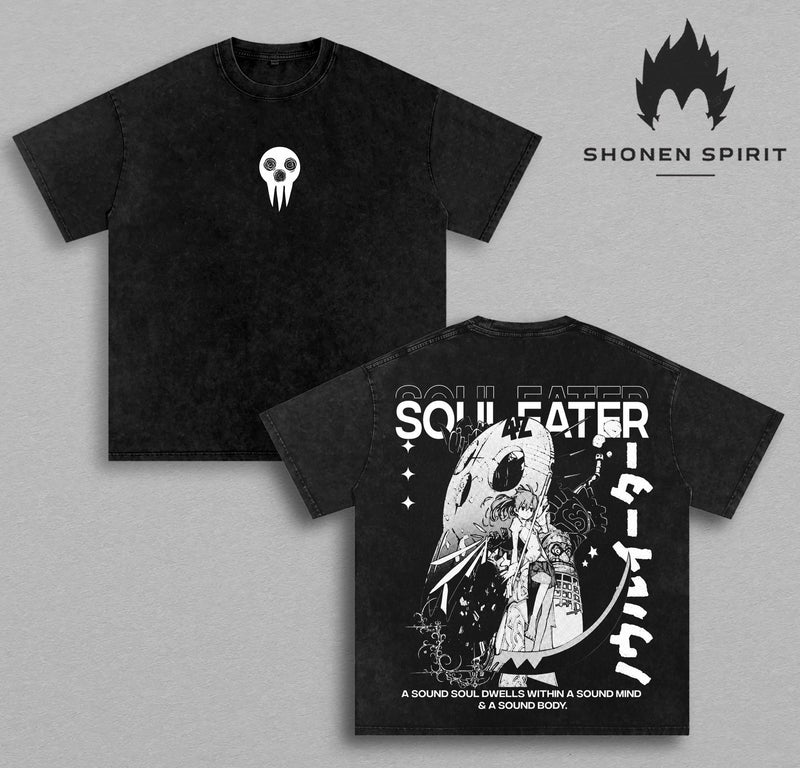 Soul Eater Vintage Washed T-Shirt | Maka Albarn & Soul Eater Evans Anime Graphic Tee | Death Weapon Meister Academy Manga Oversized Heavyweight Cotton Streetwear Unisex Gift