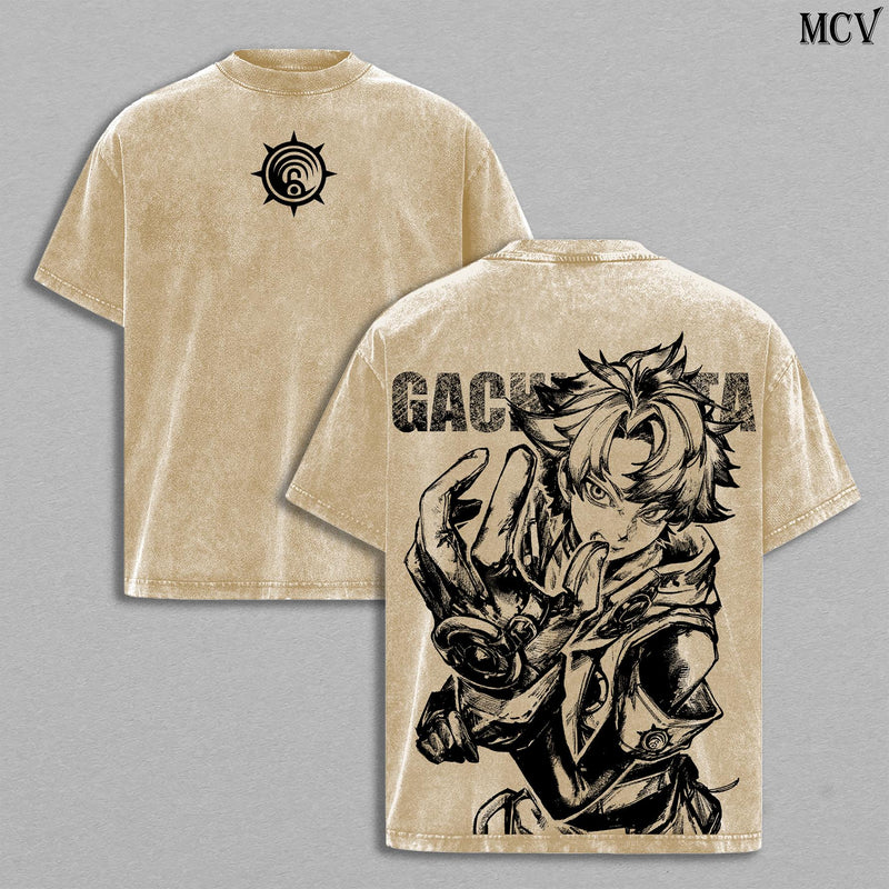 Rudo Surebrec Gachiakuta Anime Double Printed Vintage Washed Tee Unisex Oversize Anime Manga Washed Heavyweight Cotton T-shirt, Gift For Anime Fan, Anime Love
