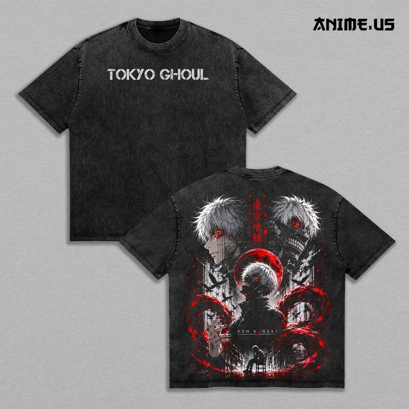 Ken Kaneki Tokyo Ghoul Vintage Washed T-Shirt | Red Eyed Ghoul Anime Graphic Tee | Dark Manga Oversized Streetwear Shirt