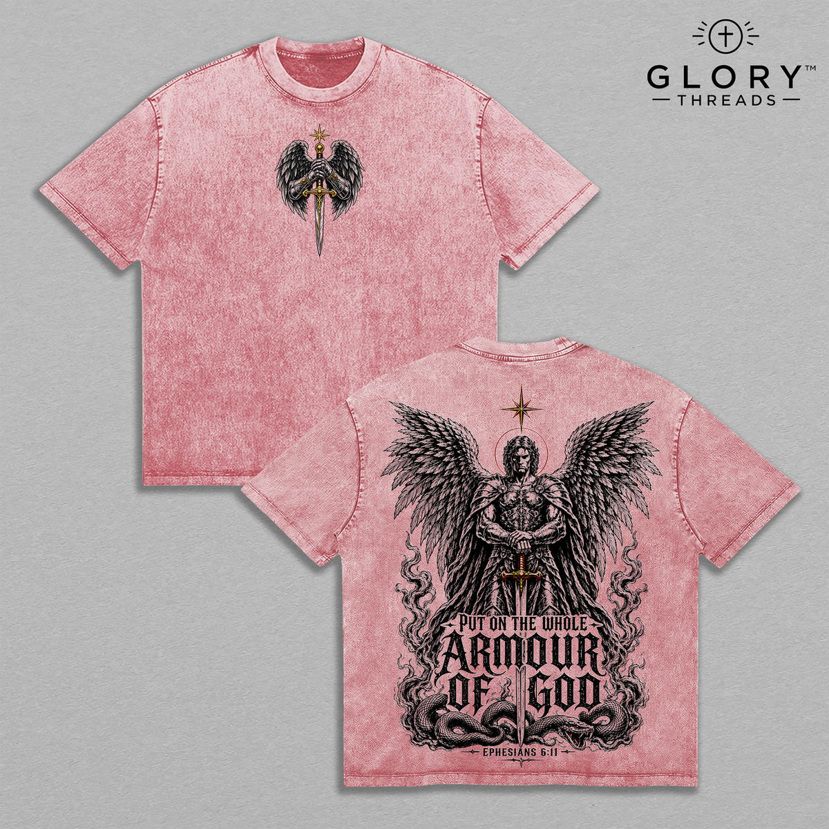 Saint Michael Archangel Armor of God Ephesians 6:11 Christian T-Shirt, Angel Warrior Vintage Washed Graphic Tee, Bible Verse Faith Streetwear