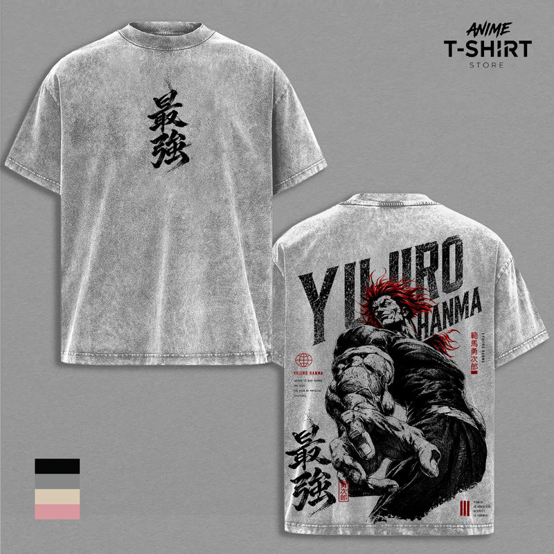 Yujiro Hanma Baki Vintage Washed Shirt Anime Graphic Tee Strongest Creature Alive Design Oversized Streetwear Manga T Shirt Gift for Baki Fans