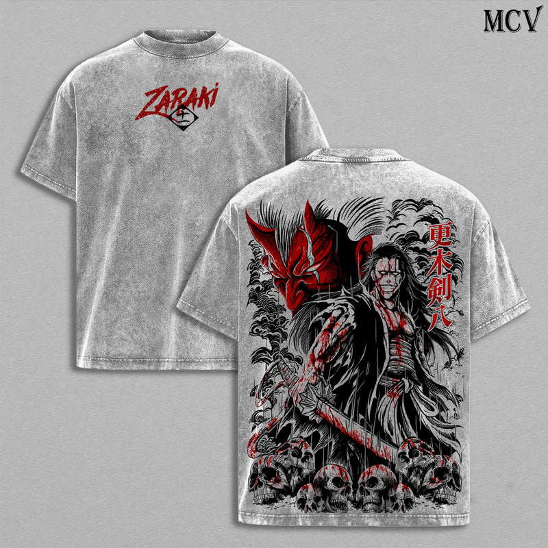 Zaraki Kenpachi Bleach Tee – Kenpachi Zaraki Vintage Washed T-Shirt | Strongest Captain | TYBW The Calamity | Thousand-Year Blood War Final Arc Anime Manga Graphic Tee | Heavy Cotton Unisex Oversized Streetwear Top
