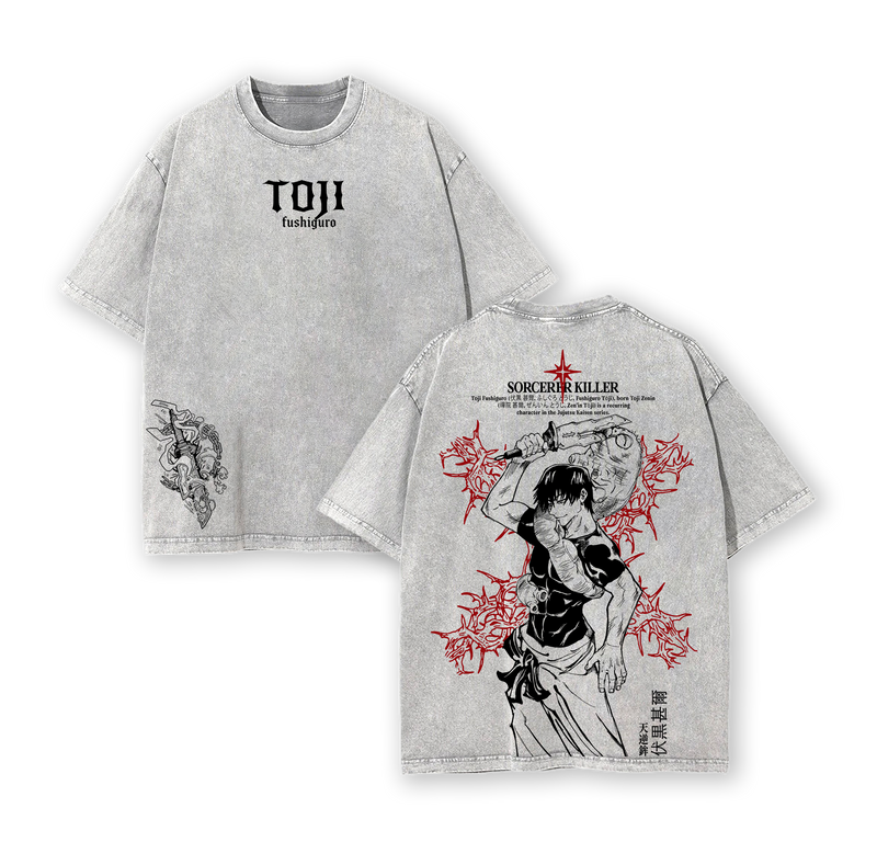 Toji Fushiguro Tee Washed – Jujutsu Kaisen: Execution The Shibuya Incident × Culling Game Prelude Vintage Oversized Heavy Cotton Double Printed Front & Back Anime Manga T-Shirt, Retro Unisex Streetwear Battle Scene Edition, JJK Sorcerer Killer Graphic Top