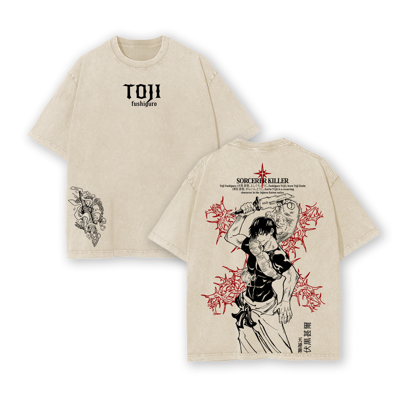 Toji Fushiguro Tee Washed – Jujutsu Kaisen: Execution The Shibuya Incident × Culling Game Prelude Vintage Oversized Heavy Cotton Double Printed Front & Back Anime Manga T-Shirt, Retro Unisex Streetwear Battle Scene Edition, JJK Sorcerer Killer Graphic Top