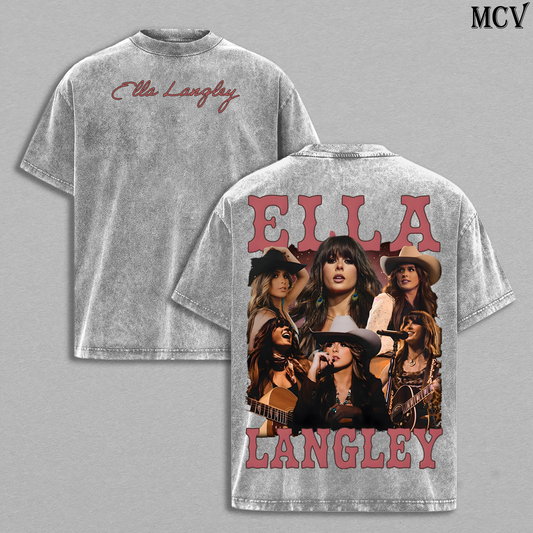 Ella Langley Country Music Washed Tee, Vintage Concert Graphic Streetwear T-Shirt
