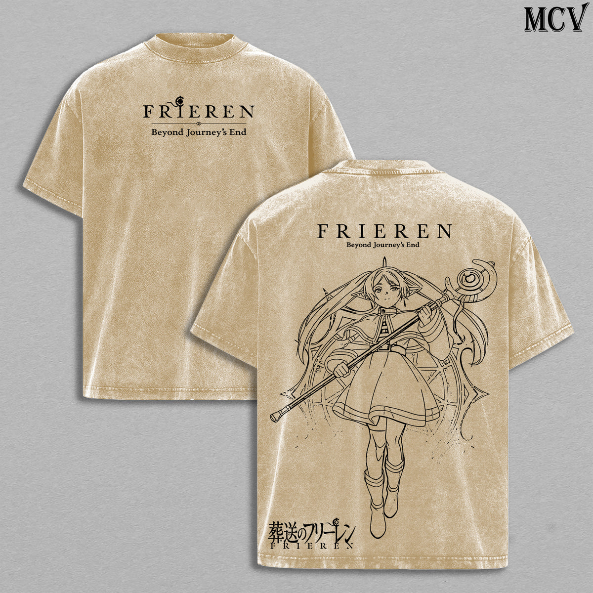 Frieren Arcane Mage – Beyond Journey’s End Vintage Washed Anime Graphic T-Shirt Fantasy Minimal Streetwear