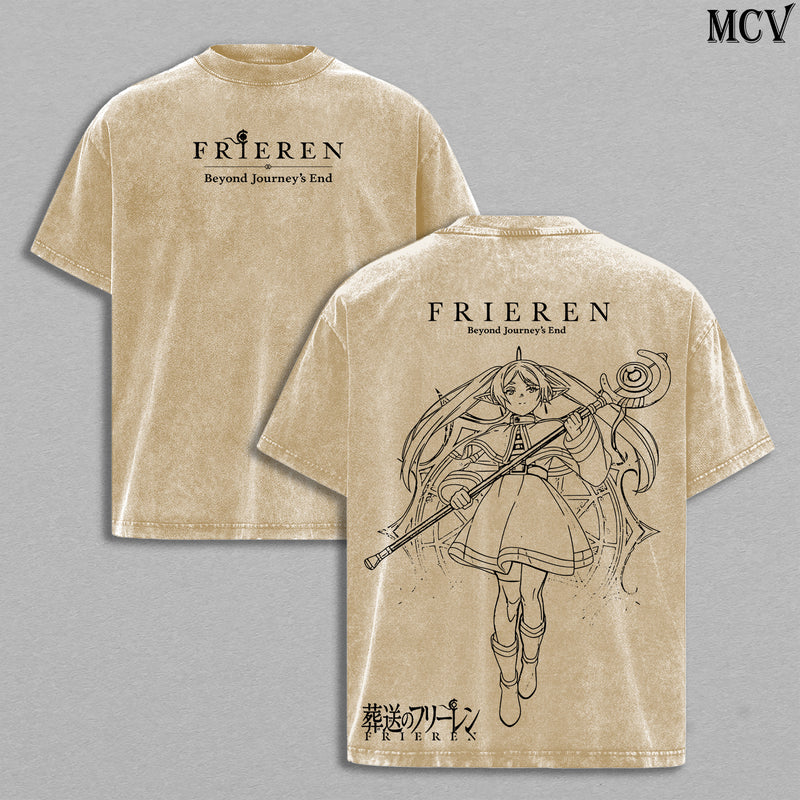 Frieren Arcane Mage – Beyond Journey’s End Vintage Washed Anime Graphic T-Shirt Fantasy Minimal Streetwear