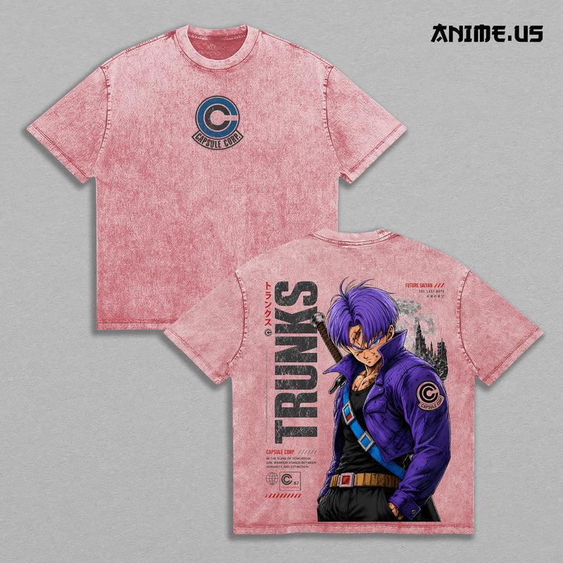 Future Trunks Time Traveler DBZ Anime Graphic Vintage Shirt, Capsule Corp Future Warrior Double Printed Tee Heavyweight Cotton Streetwear