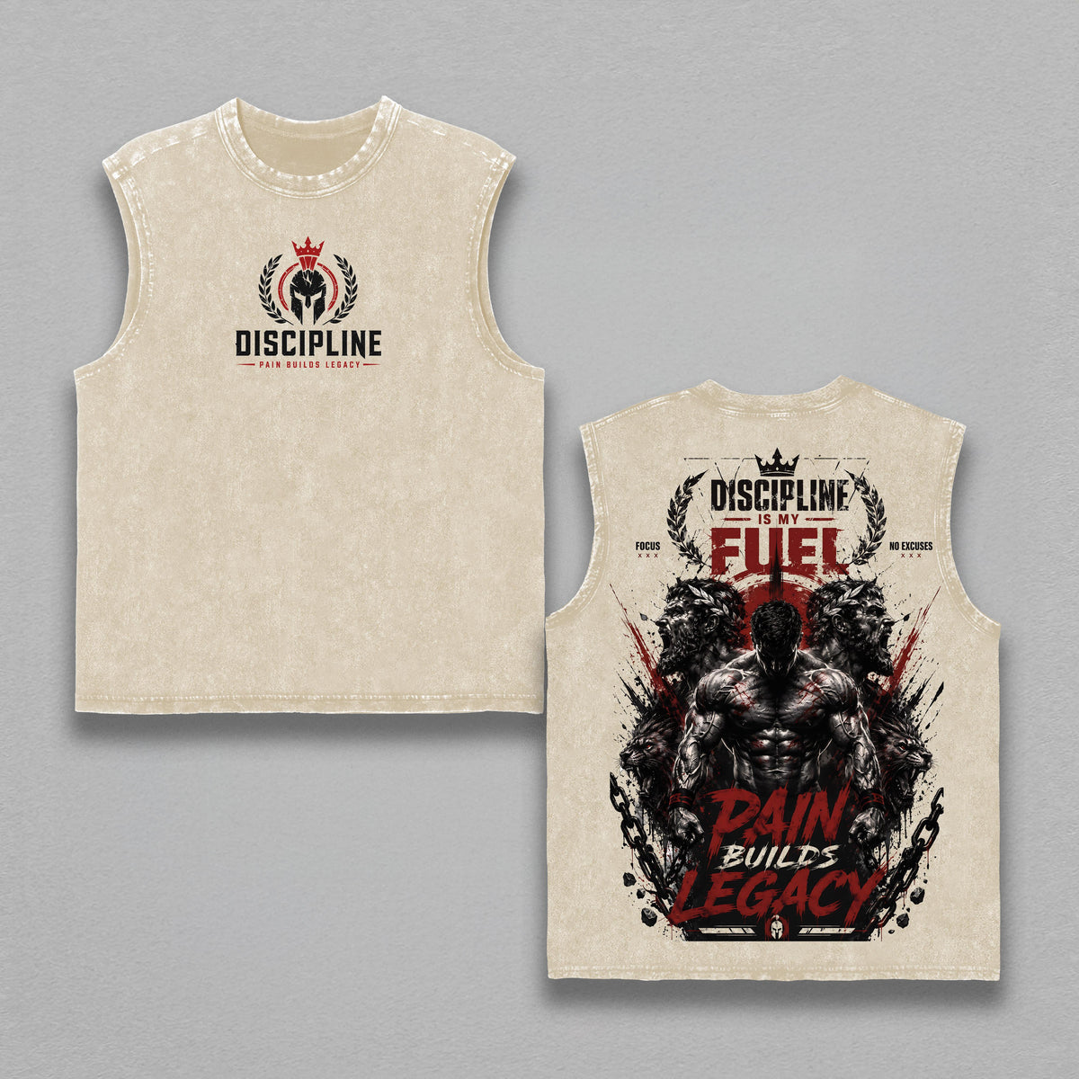 Discipline Is My Fuel Vintage Washed Tank Top – Pain Builds Legacy Graphic Sleeveless Shirt, Heavy Cotton Muscle Tank for Men, Gym Motivation Fitness Streetwear