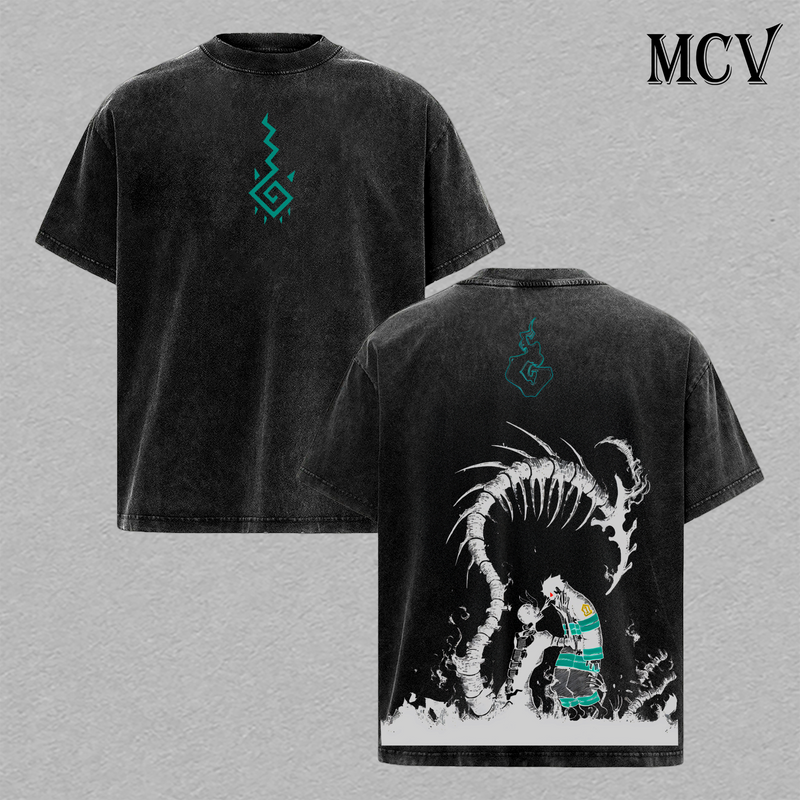 Shinra Kusakabe T-Shirt, Fire Force Anime Tee, Devil Footprints Graphic Vintage Washed Tee