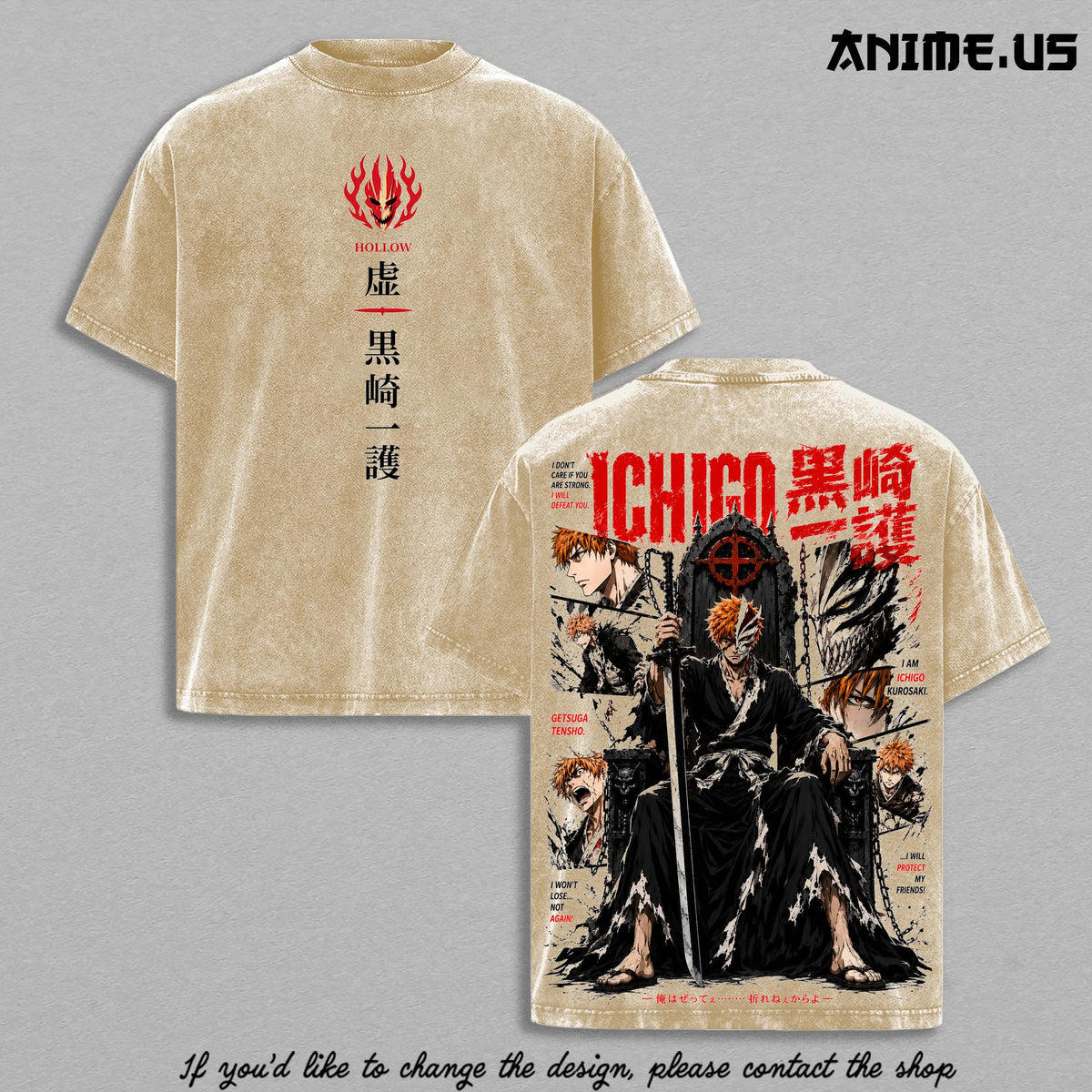 Ichigo Kurosaki Bleach T-Shirt, Hollow Form Getsuga Tensho Anime Graphic Tee, Vintage Washed Heavyweight Shirt, Anime Streetwear