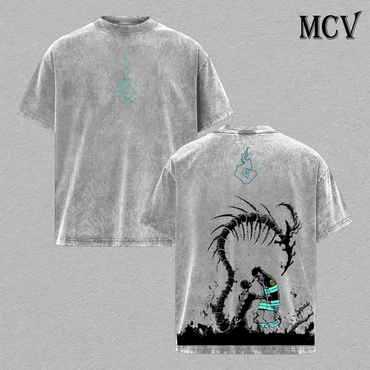 Shinra Kusakabe T-Shirt, Fire Force Anime Tee, Devil Footprints Graphic Vintage Washed Tee