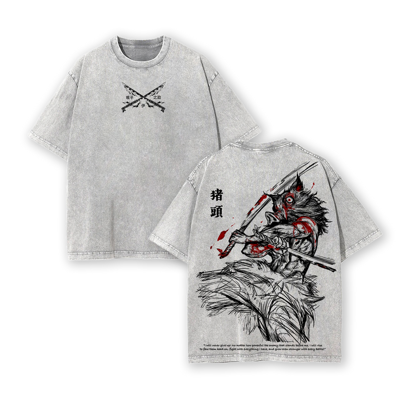 Inosuke Hashibira Demon Slayer Washed Tee, Vintage Oversize Anime Graphic Shirt, Retro 90s Manga Double Printed T-Shirt