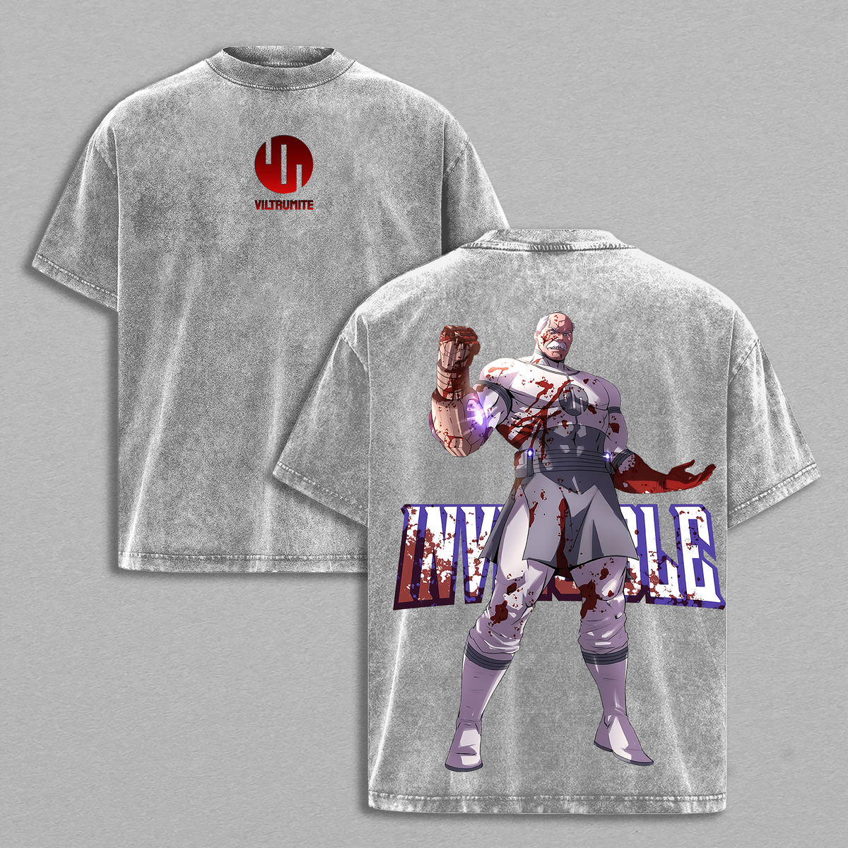Conquest Invincible Anime Double Printed Vintage Washed Tee Unisex Oversize Heavyweight Cotton T-shirt for Anime Fans