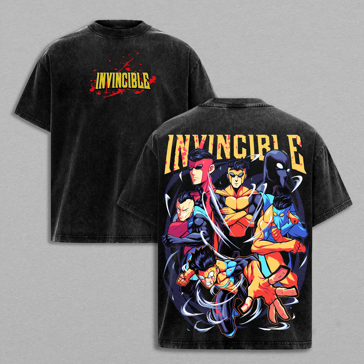 Limited Invincible Family - Invincible War Comic Double Printed Oversize Lightweight Acid Washed Tee TV Series Graphic Tee T-Shirt