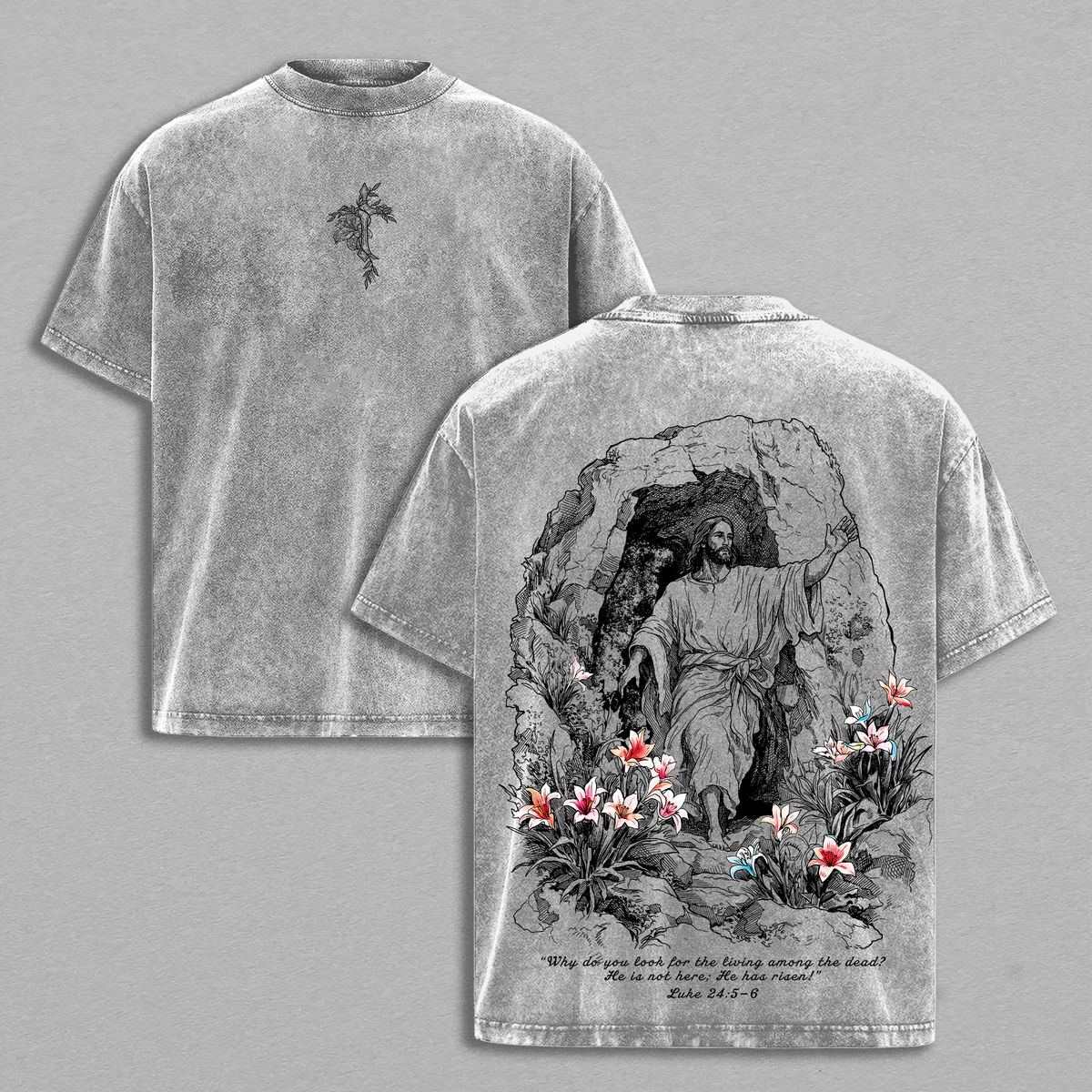 He Is Risen Easter Jesus Vintage Washed Oversized T-Shirt, Resurrection Christian Graphic Tee, Heavy Cotton Unisex Faith Streetwear, Religious Easter Sunday Shirt Gift for Believers