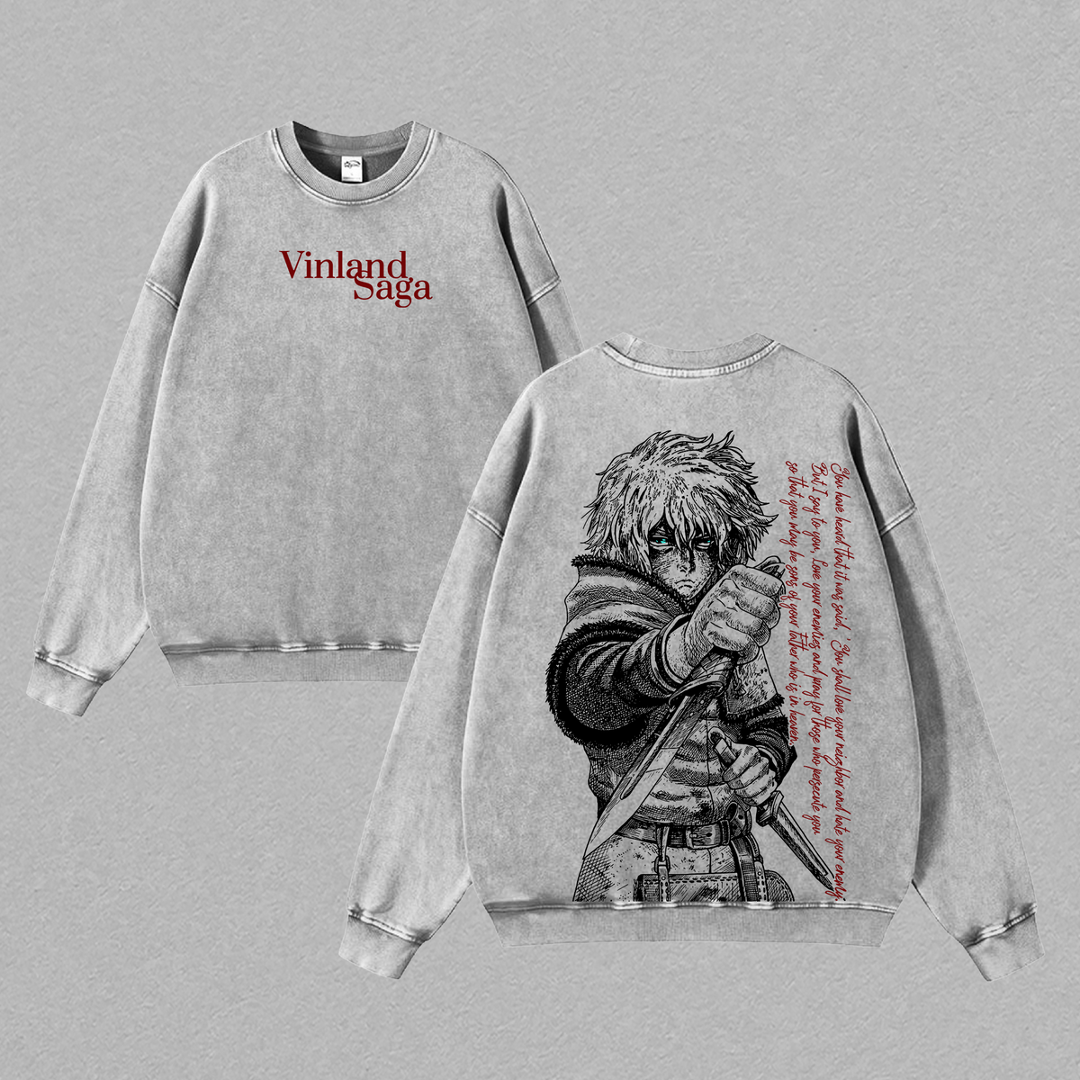 Vinland Saga Thorfinn Graphic Tee, Vintage Washed Cotton, Unisex Oversized T-shirt, Dark Aesthetic with Viking-Inspired Sword Design, Powerful Quote for Anime Fans