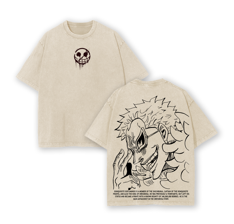 Doflamingo One Piece Anime Double Printed Vintage Washed Tee