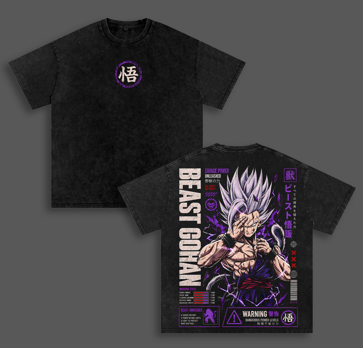 "Beast Gohan" Dragon Ball Super DBZ Vintage Washed T-Shirt Saiyan Warrior Anime Graphic Tee Savage Power Streetwear Oversized Shirt Gift for DBZ Fans