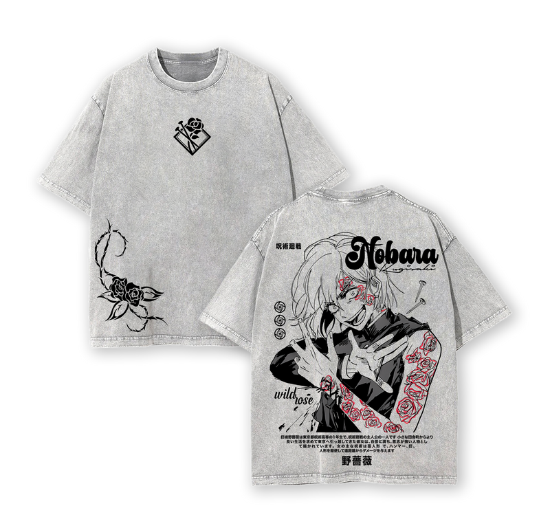 Nobara Kugisaki Jujutsu Kaisen Rose Graphic Vintage Washed Oversized T Shirt