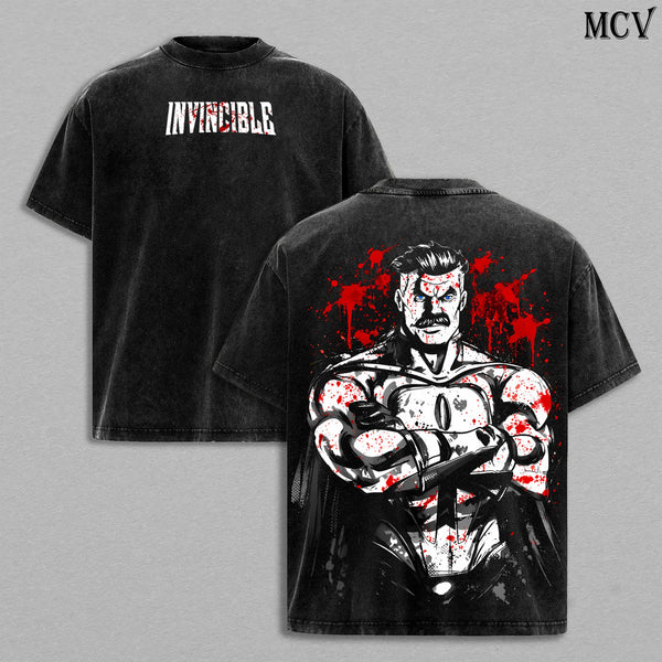 Omni Man Invincible Vintage Washed T-Shirt, Superhero Villain Graphic Tee, Comic Streetwear Heavyweight Cotton Shirt