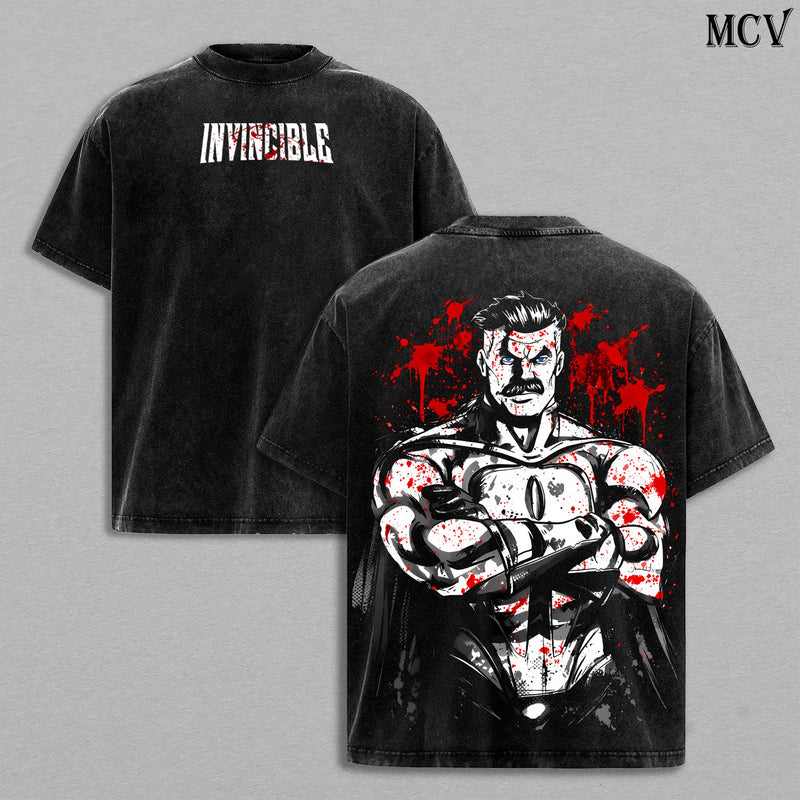 Omni Man Invincible Vintage Washed T-Shirt, Superhero Villain Graphic Tee, Comic Streetwear Heavyweight Cotton Shirt