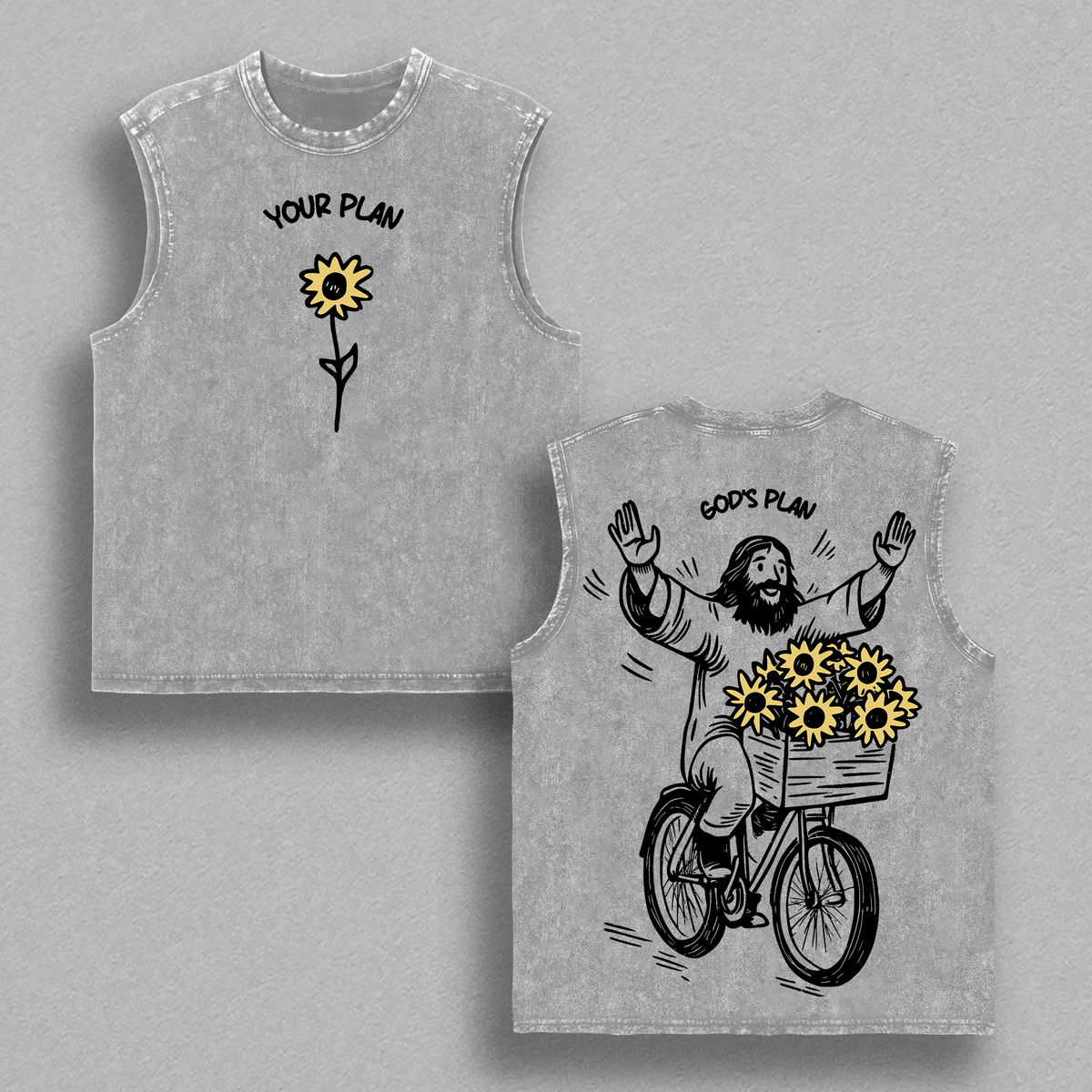 YOUR PLAN GOD’S PLAN Christian T Shirt Washed Sunflower Jesus Illustration Heavy Cotton Streetwear Faith Graphic Unisex Relaxed Fit Inspirational Religious Tee Aesthetic Merry Christmas