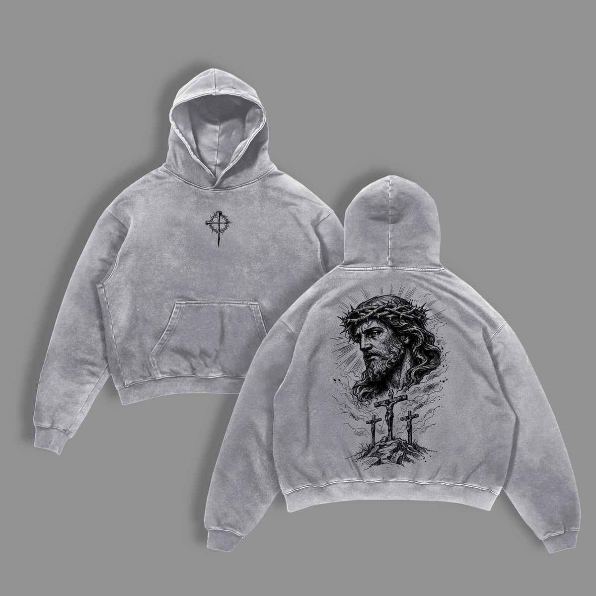 Jesus Crucifixion Shirt Hoodie Sweatshirt Vintage Washed Cross Crown of Thorns Graphic Christian Faith Jesus Saves Redemption Religious Streetwear Gift