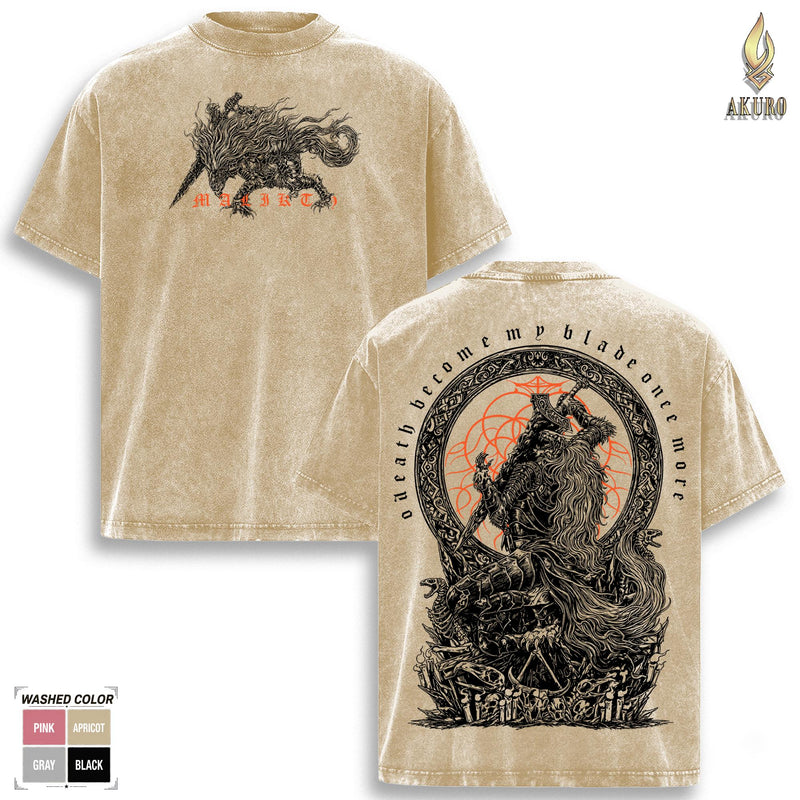 The Black Blade Maliketh - Elden Ring Game Edition Double Printed Oversize Lightweight Acid T-Shirt, Elden Ring Fans, RPG Game Graphic Tee, Streetwear Unisex Oversize Gift for RPG Game Lovers