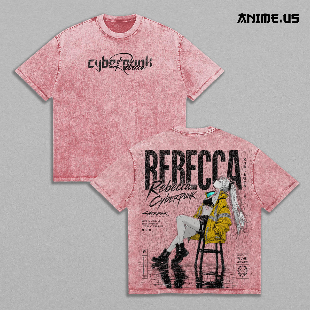 Rebecca Cyberpunk Edgerunners Vintage Washed T-Shirt | Night City Anime Girl Graphic Tee | Oversized Heavyweight Streetwear