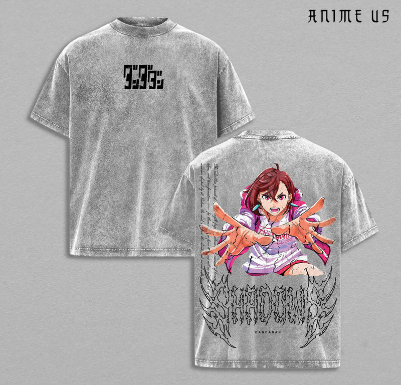 Limited Edition Dandadan X Momo Ayase Tee, Vintage Washed Oversize Anime Manga T-Shirt, Double Printed Heavyweight Cotton Top, Gift for Anime Fan & Lover