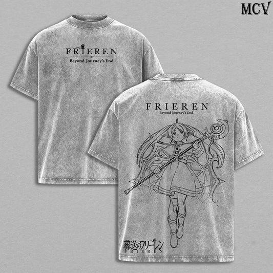 Frieren Arcane Mage – Beyond Journey’s End Vintage Washed Anime Graphic T-Shirt Fantasy Minimal Streetwear